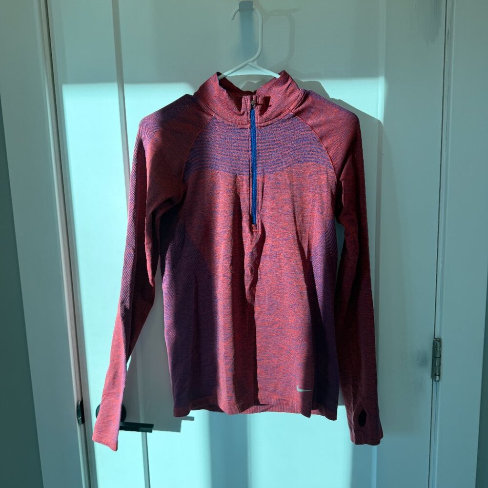 Nike Women's DriFit Knit Half Zip Element Running Long Sleeve TShirt, Red,Medium - Picture 2 of 6
